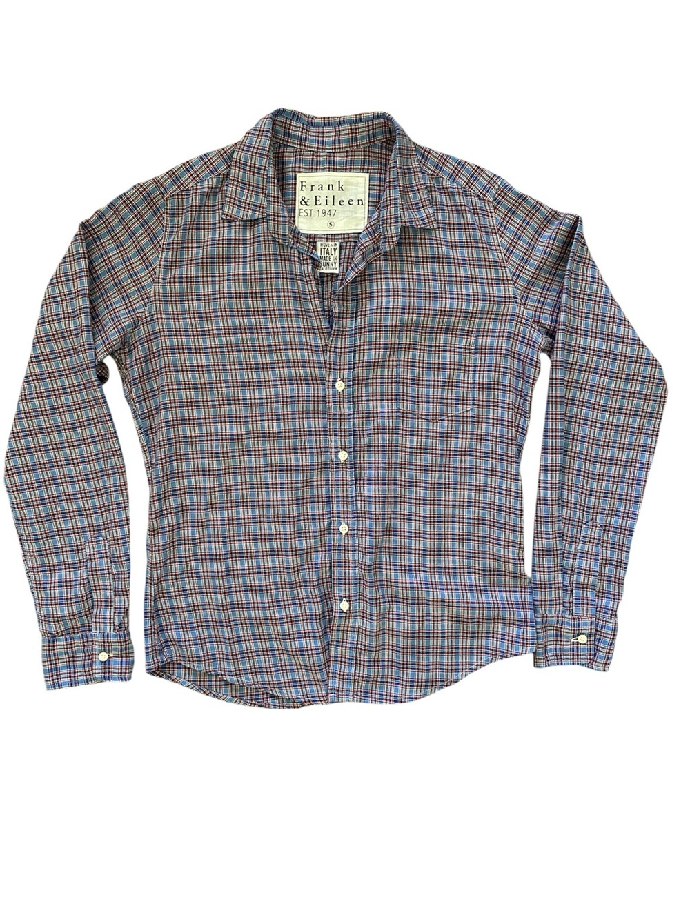 Frank & Eileen Barry Button Down Shirt Women's Size Small Cotton Plaid Blue Red